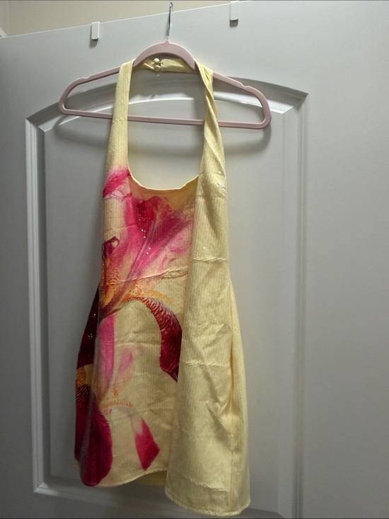 White Fox Boutique Dresses & Skirts - White Fox Boutique Yellow Halter Mini Dress with Pink Floral Print